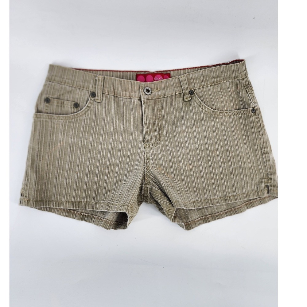 GLO Striped Tan Corduroy Shorts‎ Size 9 Low Rise Y2K Indie Sleaze Boho Earthy